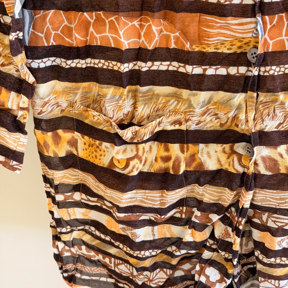 Vintage Salvatore Ferragamo Brown, Tan and Cream Animal Print Button-Down shirt - Picture 9 of 9